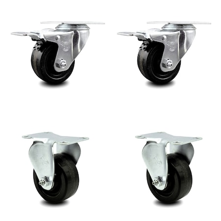Service Caster 3 Inch Phenolic Swivel Top Plate Caster Lock Brakes 2 Rigid, 2PK SCC-TTL20S314-PHR-2-R-2